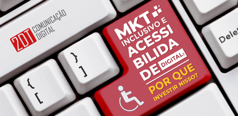 acessibilidade digital: teclado de computador com a frase "mkt inclusivo e acessibilidade digital: por que investir nisso?" escrito na tecla Enter, que está pintada de vermelho